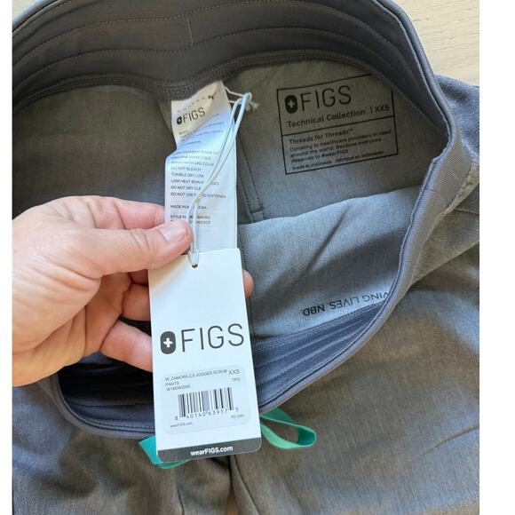 NWT FIGS gray w green drawstring Zamora joggers scrub pants sz XXS nurse medical - Picture 3 of 9